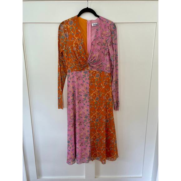 NEW Rachel Antonoff Olivia Mesh Floral Midi Dress Orange/Pink Size 8 - Picture 2 of 5